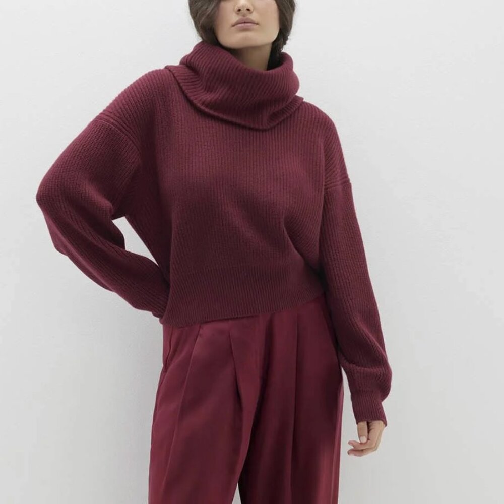 Naked Cashmere Cowl Neck Sweater Luxury Burgundy Turtleneck
